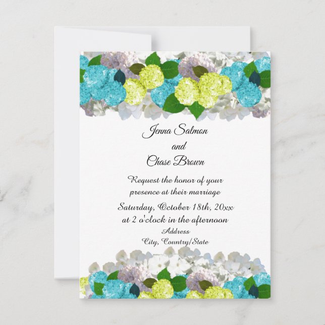 Invitación de flores mixtas turquesa y amarillo at (Anverso)