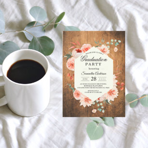 Invitación de flores pasteles de madera y acuarela