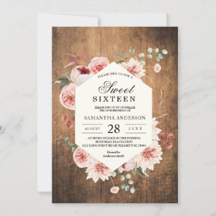 Invitación de flores pasteles de madera y acuarela