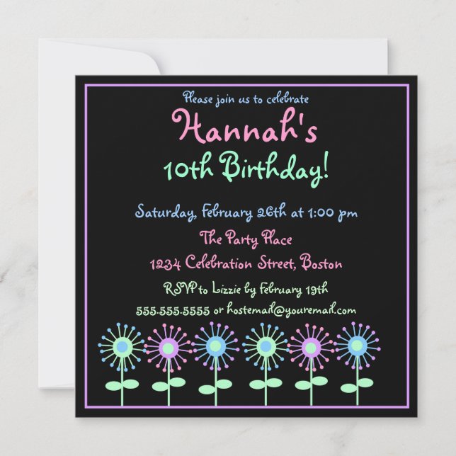 Invitación de flores retro (Anverso)