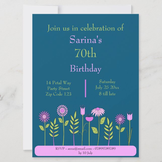 invitación de flores rosadas (Anverso)