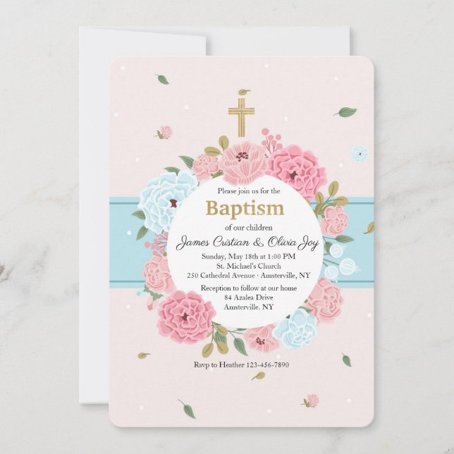 Invitación de Flores Rosas y Azules (Anverso)