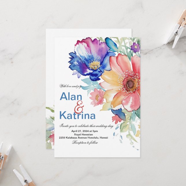 Invitación de flores vibrantes boho (Anverso/Reverso In Situ)