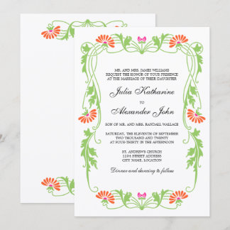 Invitación de flores y espirales de hoja elegante