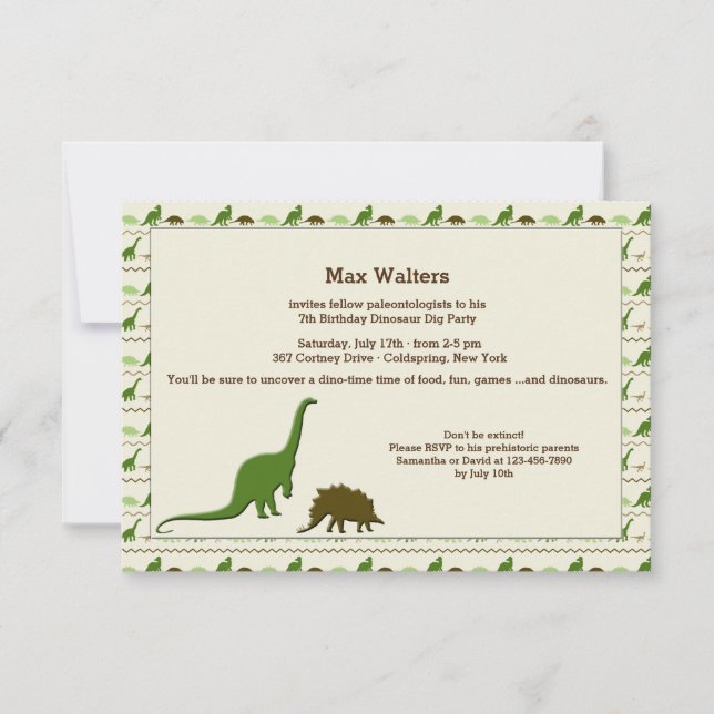Invitación de fondo de dinosaurio (Anverso)