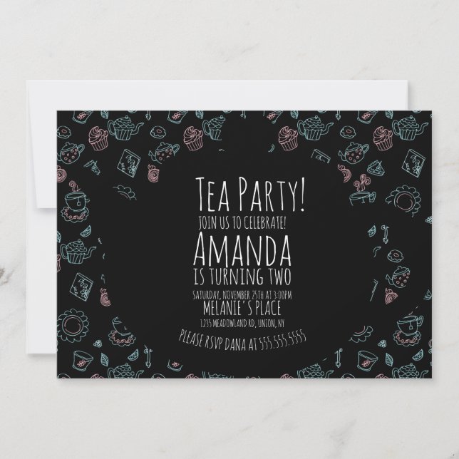 Invitación de fondo de Doodle de cumpleaños de fie (Anverso)