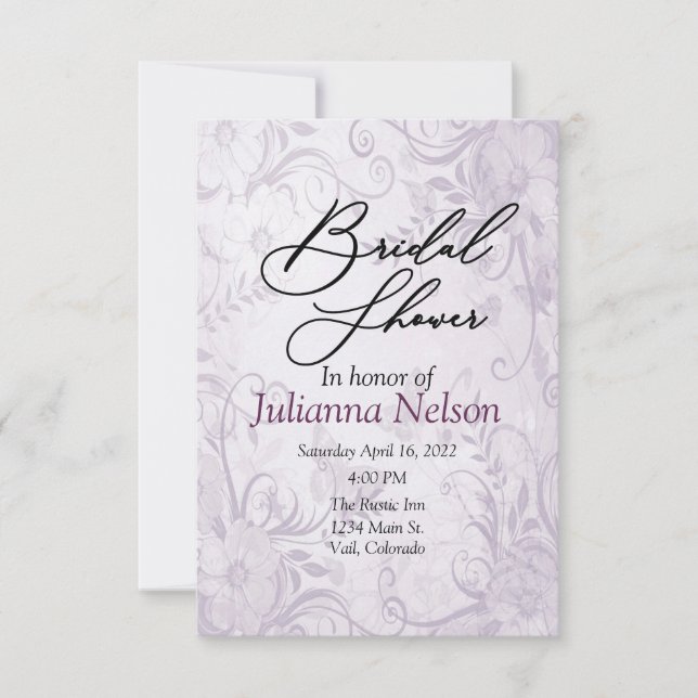 Invitación de fondo morado floral (Anverso)