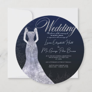 Invitación de forma redonda de boda de vestido de