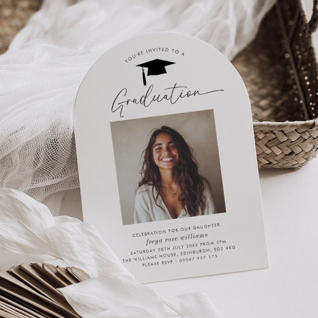 Invitación de foto arqueada para fiesta de graduac (Zazzle Graduation Party Arched Photo Invitation)