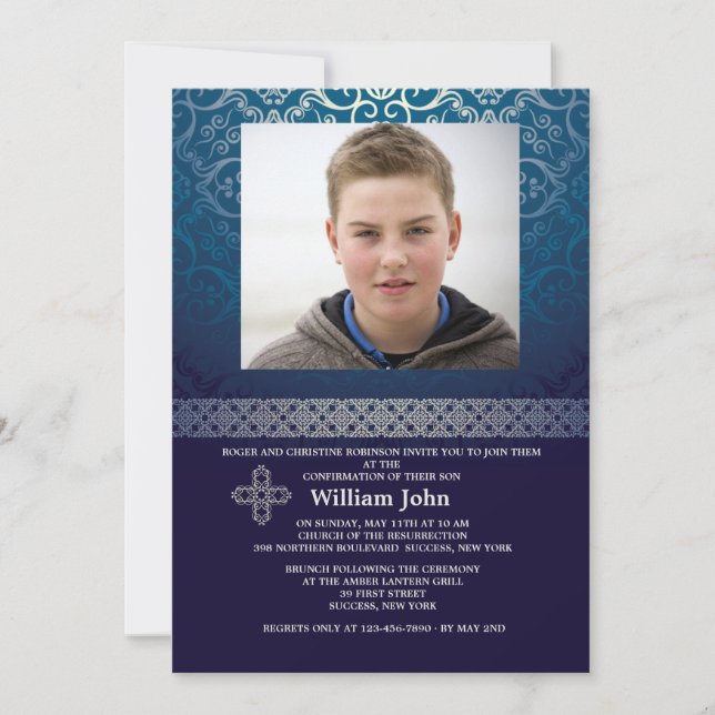 Invitación de Foto Azul Brillante (Vertical) (Anverso)