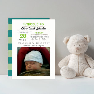 Invitación de foto bebé de banda verde azulada