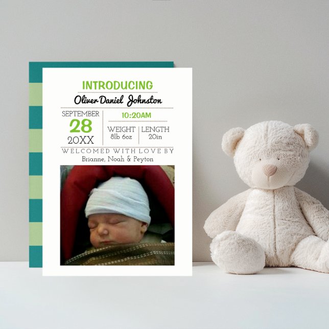 Invitación de foto bebé de banda verde azulada (Subido por el creador)