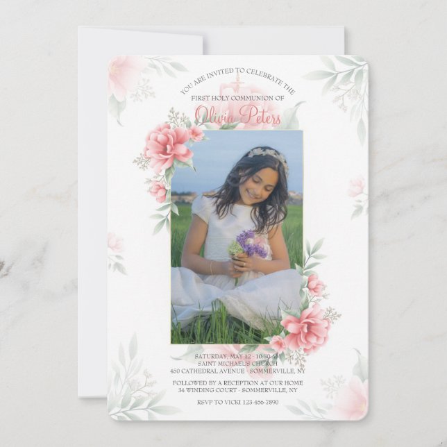 Invitación de Foto con Acuarela Rosa Perfecta (Anverso)