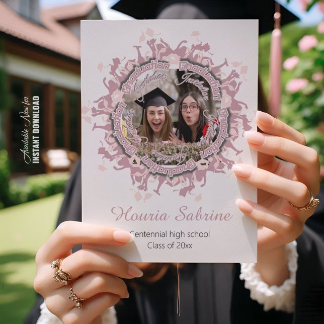 Invitación de foto con borde de silueta de graduad (Subido por el creador)