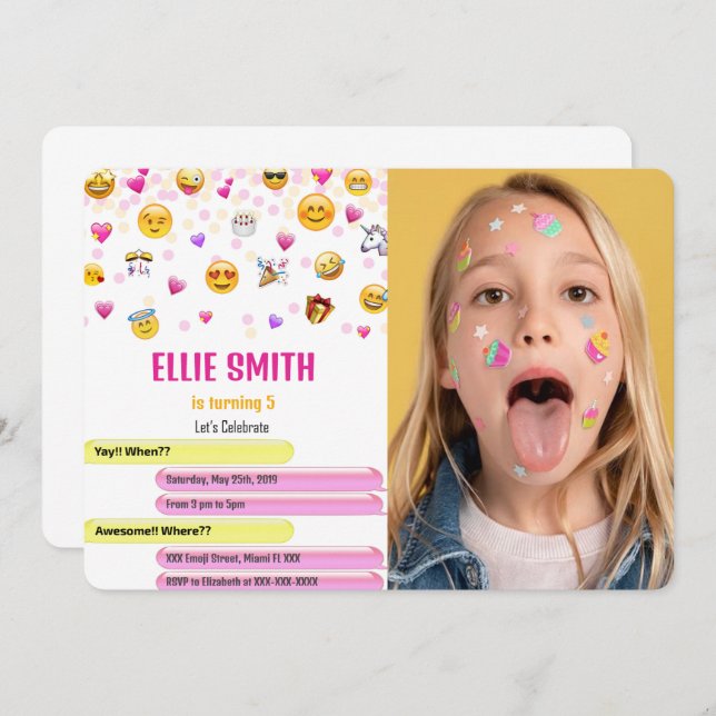 Invitación de Foto con Emoji (Anverso / Reverso)