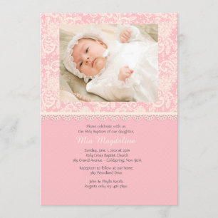 Invitación de foto con encaje rosa y lunares