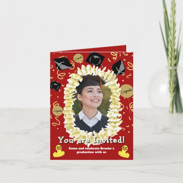 Invitación de foto con lei para fiesta de graduaci (Anverso)