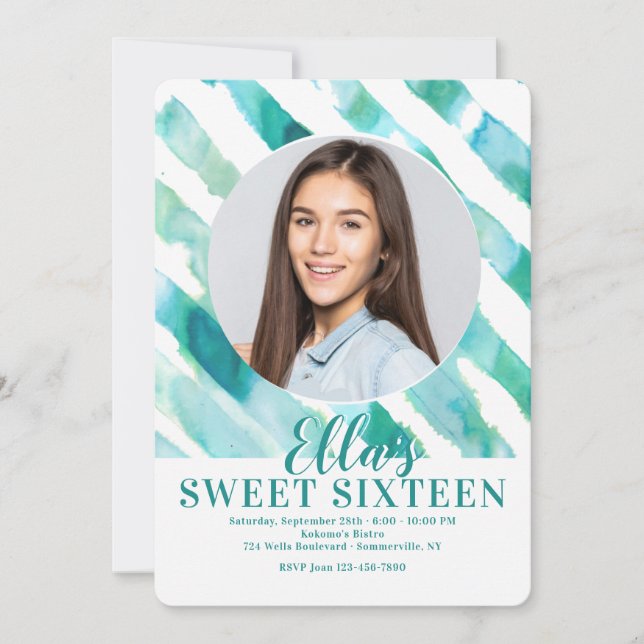 Invitación de Foto con Listones Turquesas (Anverso)