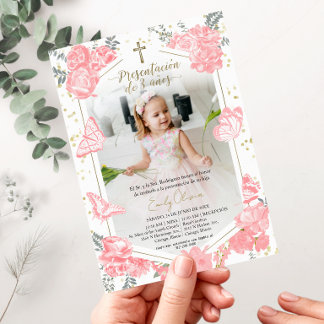 Invitación de foto de 3 años Presentación Mariposa