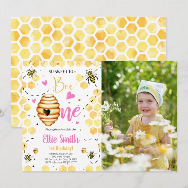 Invitación de foto de abeja (Anverso / Reverso)