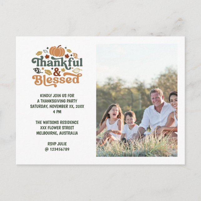 Invitación de foto de Acción de Gracias agradecido (Anverso)