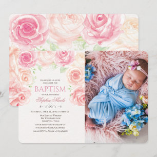 Invitación de Foto de Acuarela de Bautizo Floral