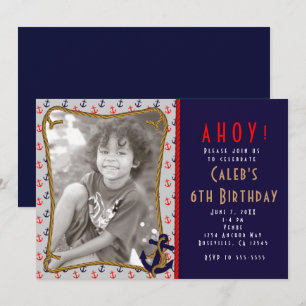 Invitación de foto de anclas rojas y azules náutic