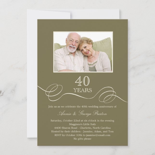 Invitación de foto de aniversario con remolino ele (Anverso)