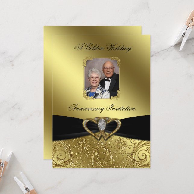 Invitación de Foto de Aniversario de Bodas de Oro (Anverso/Reverso In Situ)