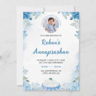 Invitación de Foto de Annaprashan Floral Azul