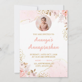 Invitación de foto de Annaprashan floral rosa sonr