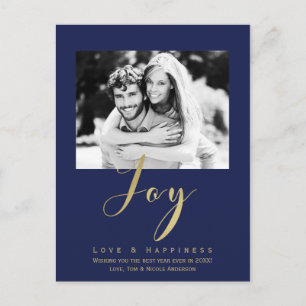 Invitación de Foto de Año Nuevo JOY Blue Gold