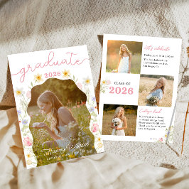 Invitación de foto de anuncio de graduación floral