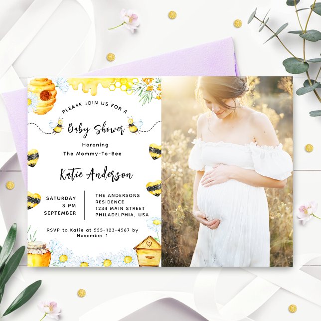 Invitación de Foto de Baby Shower Abeja Girasol (Subido por el creador)