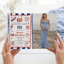 Invitación de foto de baby shower rojo blanco y de