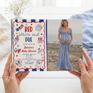 Invitación de foto de baby shower rojo blanco y de