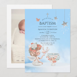 Invitación de foto de bautizo de ángel de niña acu