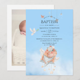 Invitación de foto de bautizo de ángel de niña de