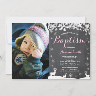 Invitación de foto de bautizo de niña ciervo de in