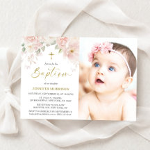Invitación de foto de bautizo de niña con flores r