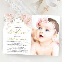 Invitación de foto de bautizo de niña en jardín de