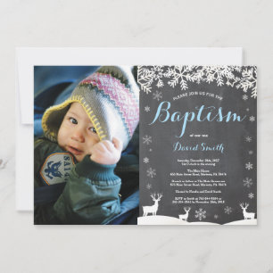 Invitación de foto de bautizo de niño de invierno 
