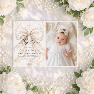 Invitación de Foto de Bautizo Elegante Lazo