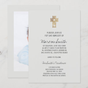 Invitación de foto de bautizo para bebé niño con c