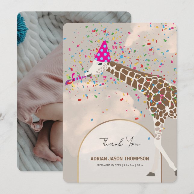 Invitación de foto de bebé de Giraffe Safari (Anverso / Reverso)
