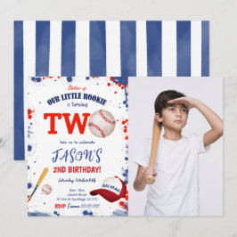 Invitación de foto de béisbol de cumpleaños 2 años