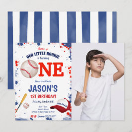 Invitación de foto de béisbol para primer cumpleañ