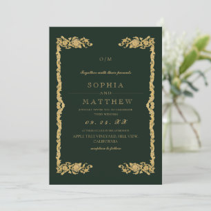 Invitación de foto de boda clásica esmeralda verde