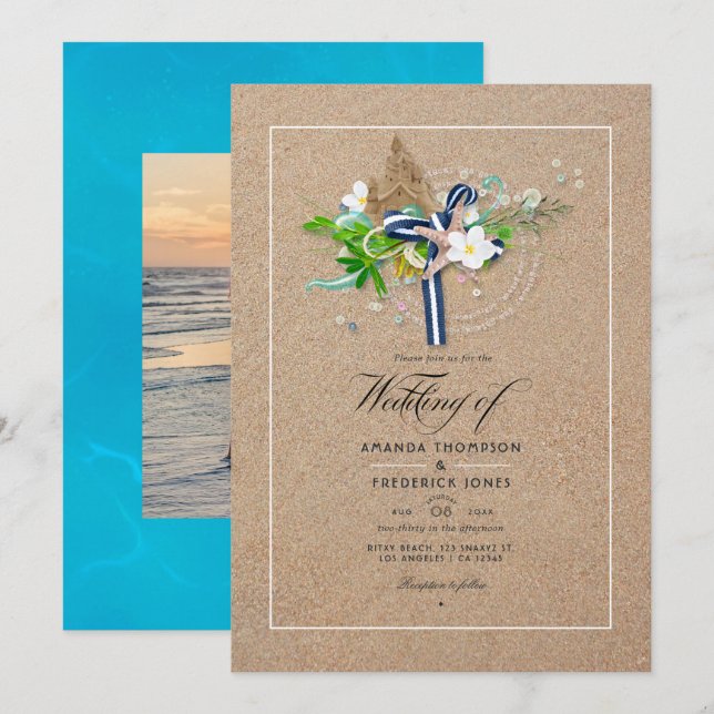 Invitación de Foto de Boda de Playa de Verano Fres (Anverso / Reverso)