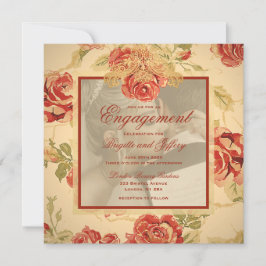 invitación de foto de boda de rosa roja rústica am